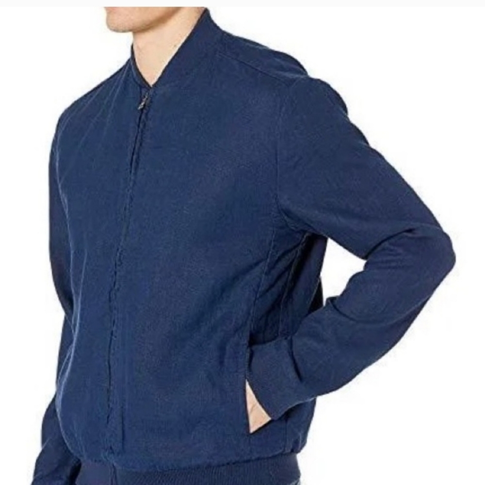 Onia Linen Bomber Jacket Navy Banded Cuffs and Hem Men's Lg